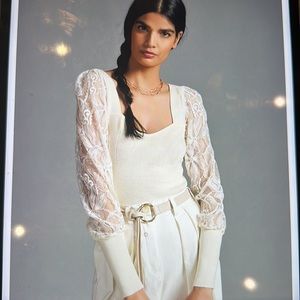 Cream Anthropologie Lace Sleeve Sweater XL
